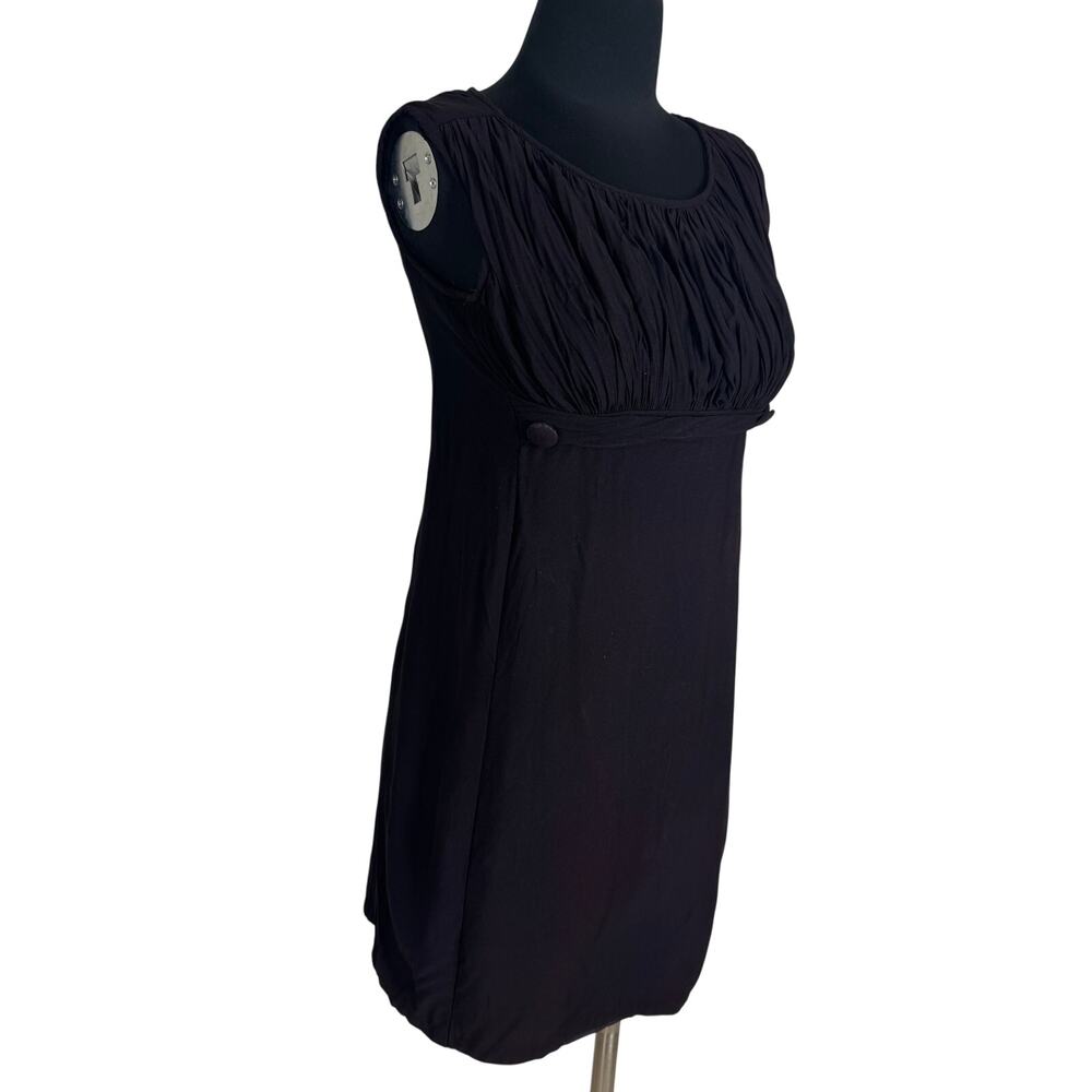 Vintage 1960s Black Ruched Bust Empire Waist Mini Dress Grunge Mod Shift TLC